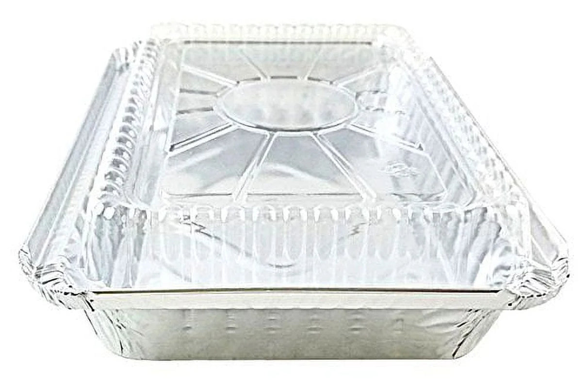 1 1/2 Lb. Oblong Shallow Aluminum Foil Take-Out Pan with Clear Dome Lid Disposab