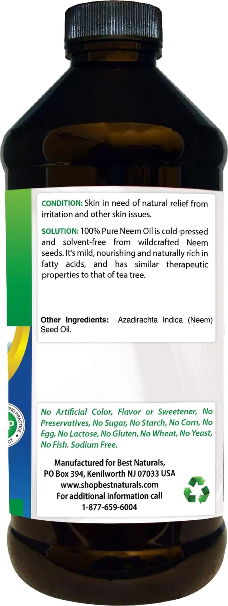 Best Naturals 100% Pure Neem Oil, 100% Cold Pressed and Unrefined - 16 OZ (1 Bottle)