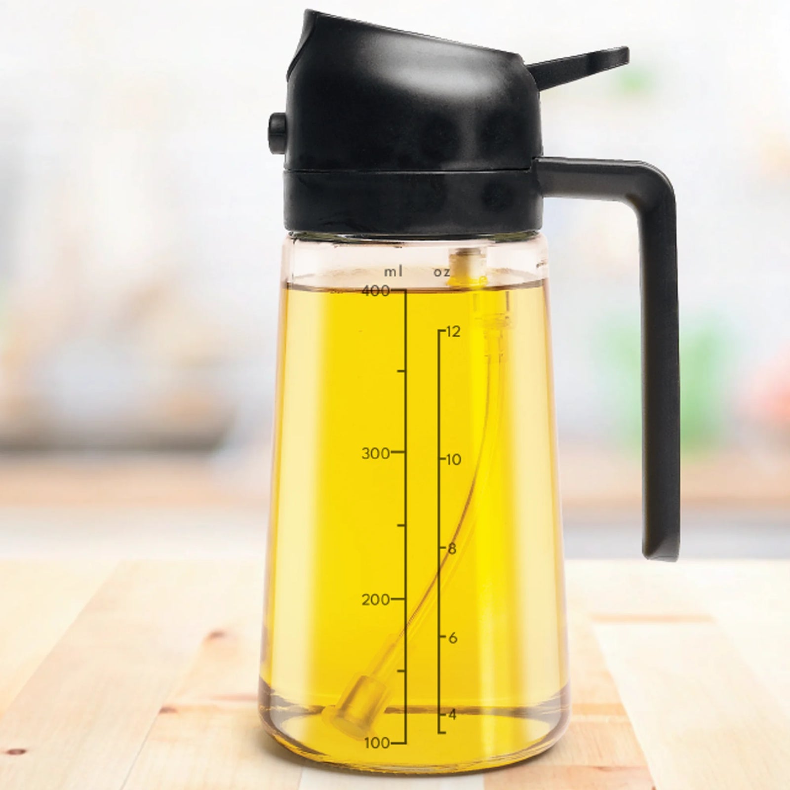 2-In-1 Oil Spray & Pour Dispenser, Leakproof and Refillable Glass Bottle for Coo