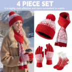 4 Pcs Women Winter Hat Scarf Gloves Socks Set Knitted Beanie Cap Touchscreen Glo