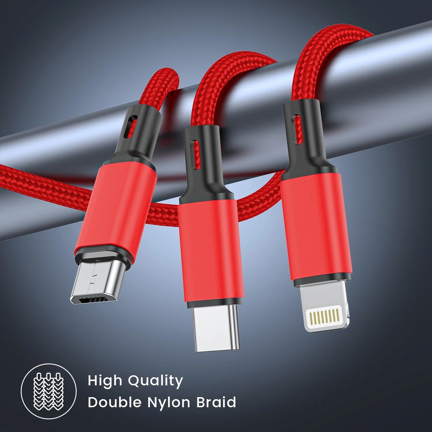 Cshidworld Multi Charging Cable 4FT, Multi Fast Charger Nylon Braided 3 in 1 Universal Phone Charger with USB C/Micro Usb/Iphone Port Compatible with Most Phones & Pads, Samsung Galaxy,Red
