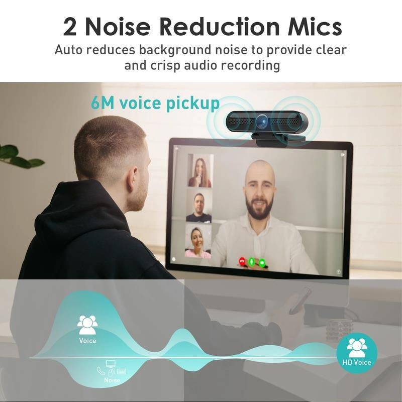 2K/1080P Webcam with 2 Microphones for Laptop Conference Streaming PC USB Web Ca