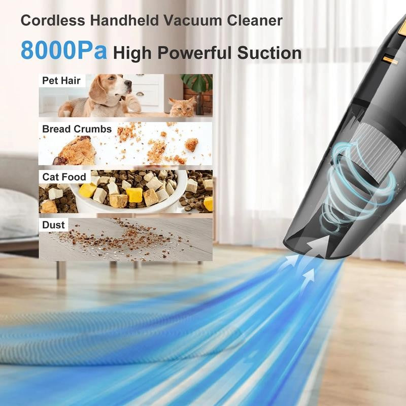 Cordless Handheld Car Vacuum, Portable Vacuum Cleaner, 8KPA Powerful Suction For