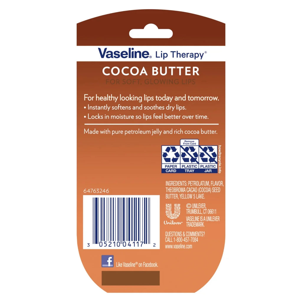 Vaseline Lip Therapy Lip Balm Cocoa Butter, Mini 0.25 Oz 2 Pack
