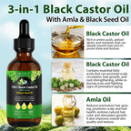 3-IN-1 Black Castor Oil with Amla & Black Seed Oil, 100% Pure & Natural, Hair Care & Skin Care, Organic Cold-Pressed, Cruelty-Free & Vegan, 2.02 Fl Oz