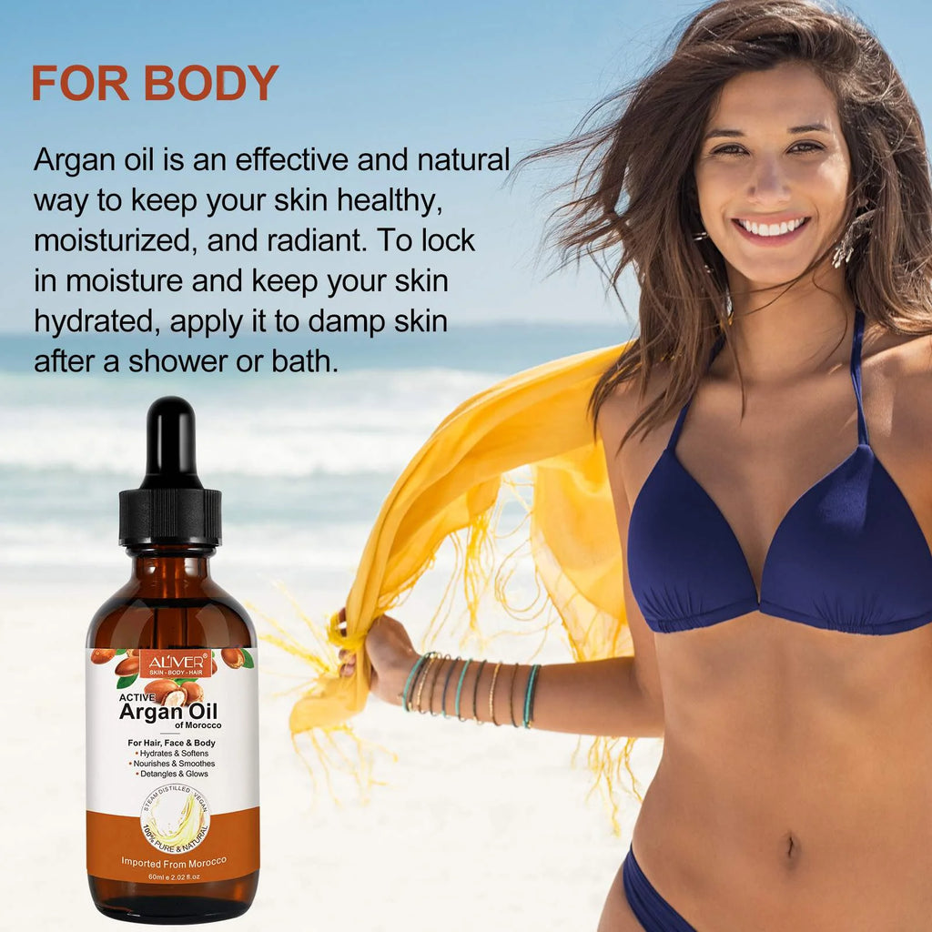 Argan Oil for Hair, Face & Skin from Morocco, Deep Hydration, Nourishes & Smoothes, 100% Pure & Natural, Cold Pressed, Cruelty Free, 2.02 Fl Oz