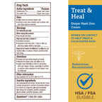 A+D Treat & Heal Diaper Rash Cream, Zinc Oxide 10%, Easy Spreading Diaper Rash Cream for Baby, 16 Oz