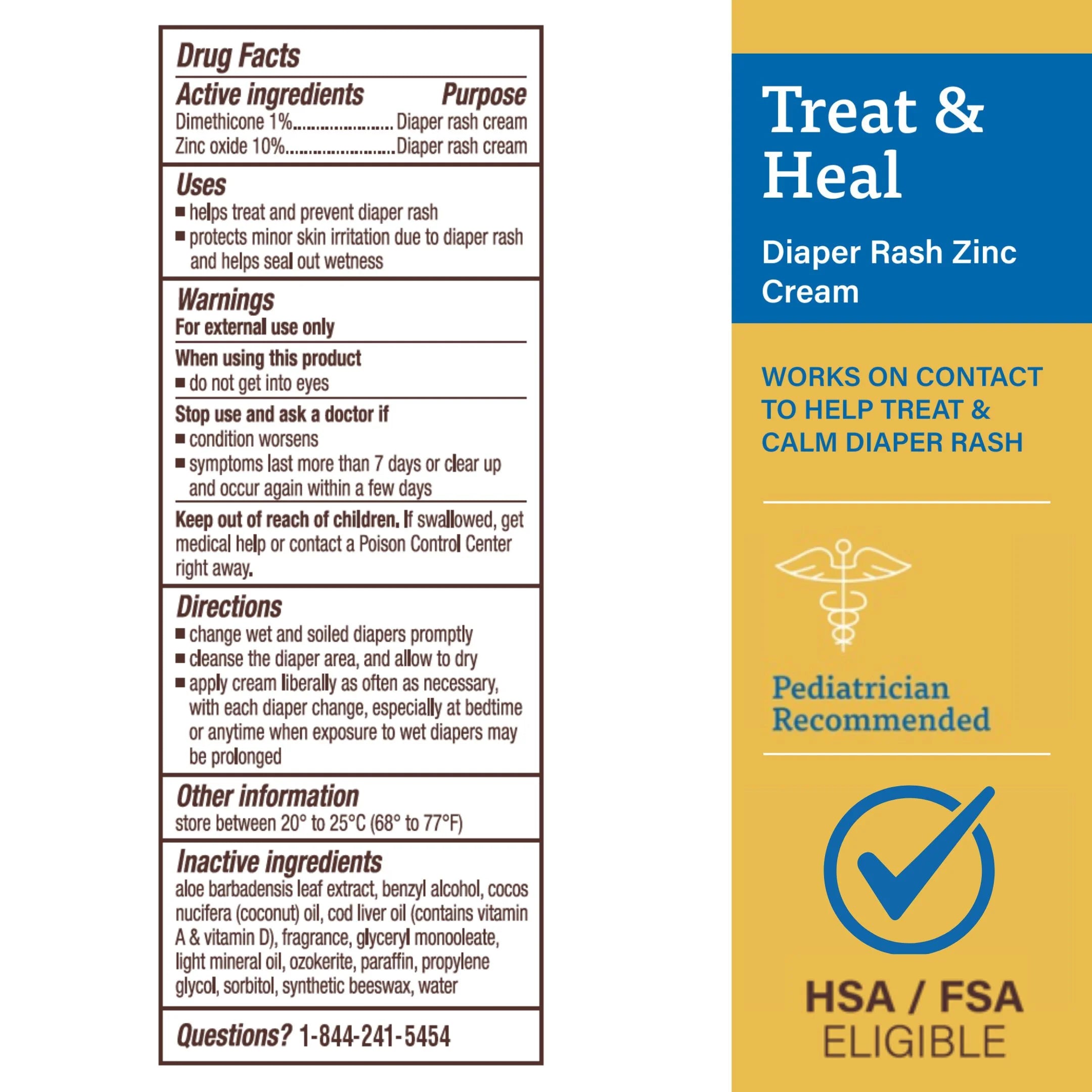 A+D Treat & Heal Diaper Rash Cream, Zinc Oxide 10%, Easy Spreading Diaper Rash Cream for Baby, 16 Oz