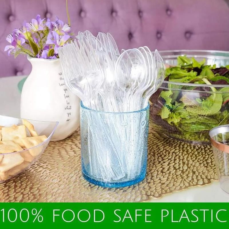 Clear Plastic Soup Spoons Heavy Duty Disposable Silverware, 100-Pack