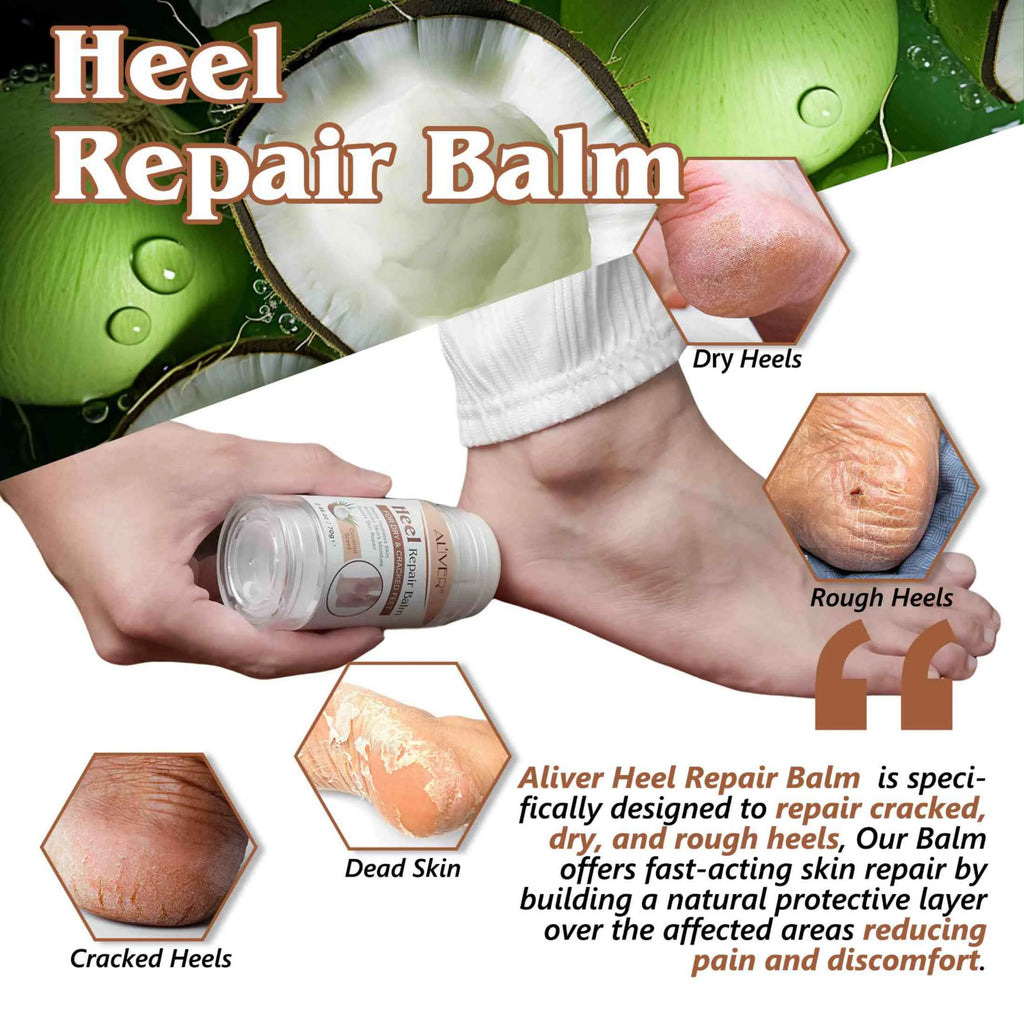 Aliver Cracked Heel Repair Balm, Balm for Rough Heels, for Dry Skin & Cracked Feet Hydration,(Coconut)2.46Oz