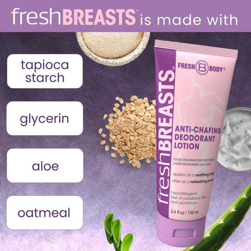Fresh Breasts anti Chafing Deodorant Lotion to Powder, 3.4Oz - anti Chafe Cream