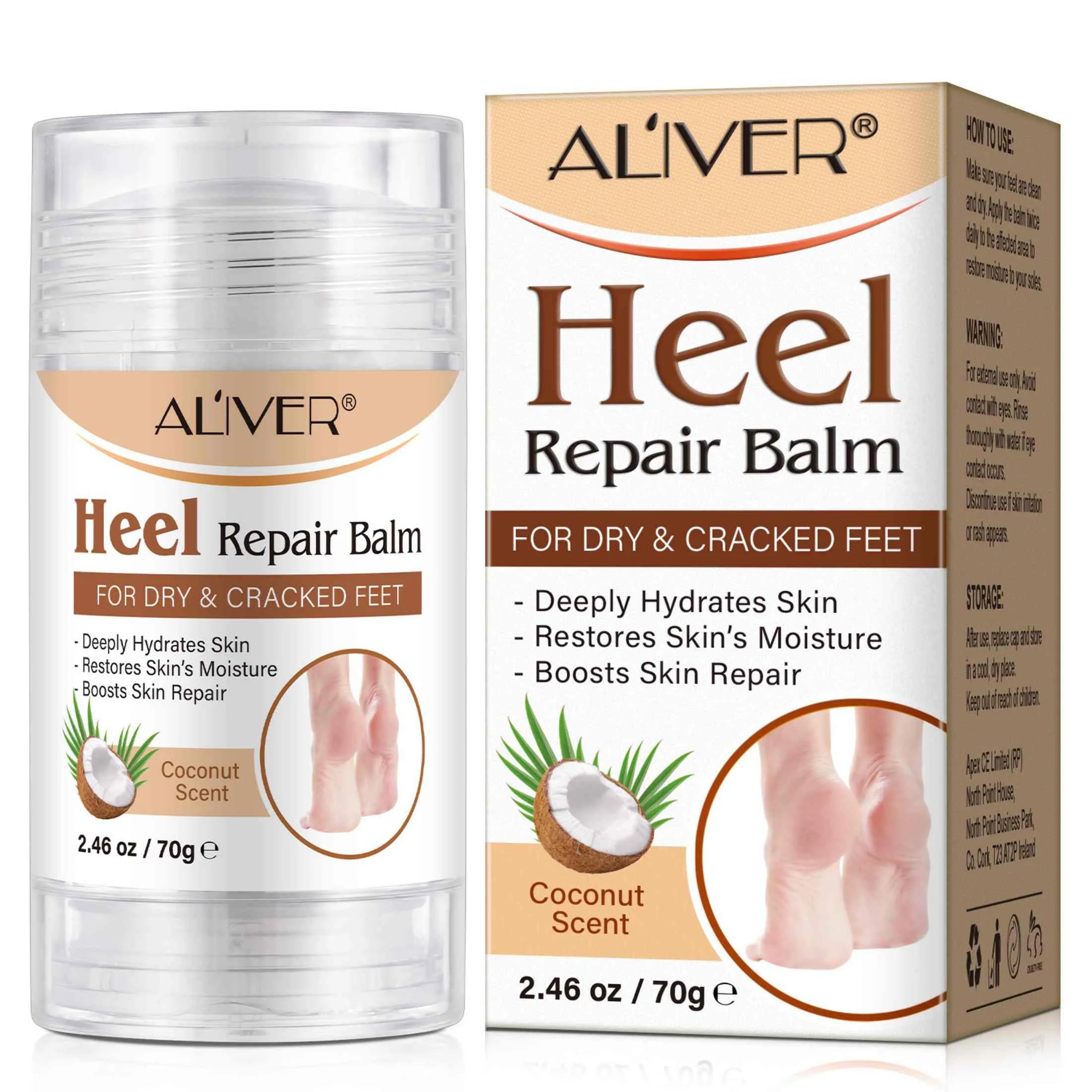 Aliver Cracked Heel Repair Balm, Balm for Rough Heels, for Dry Skin & Cracked Feet Hydration,(Coconut)2.46Oz