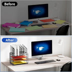 4-Tier Mesh Desk File Organizer,5 Vertical File Holder and Handle for Home Office (New Vertical Holder-Black)