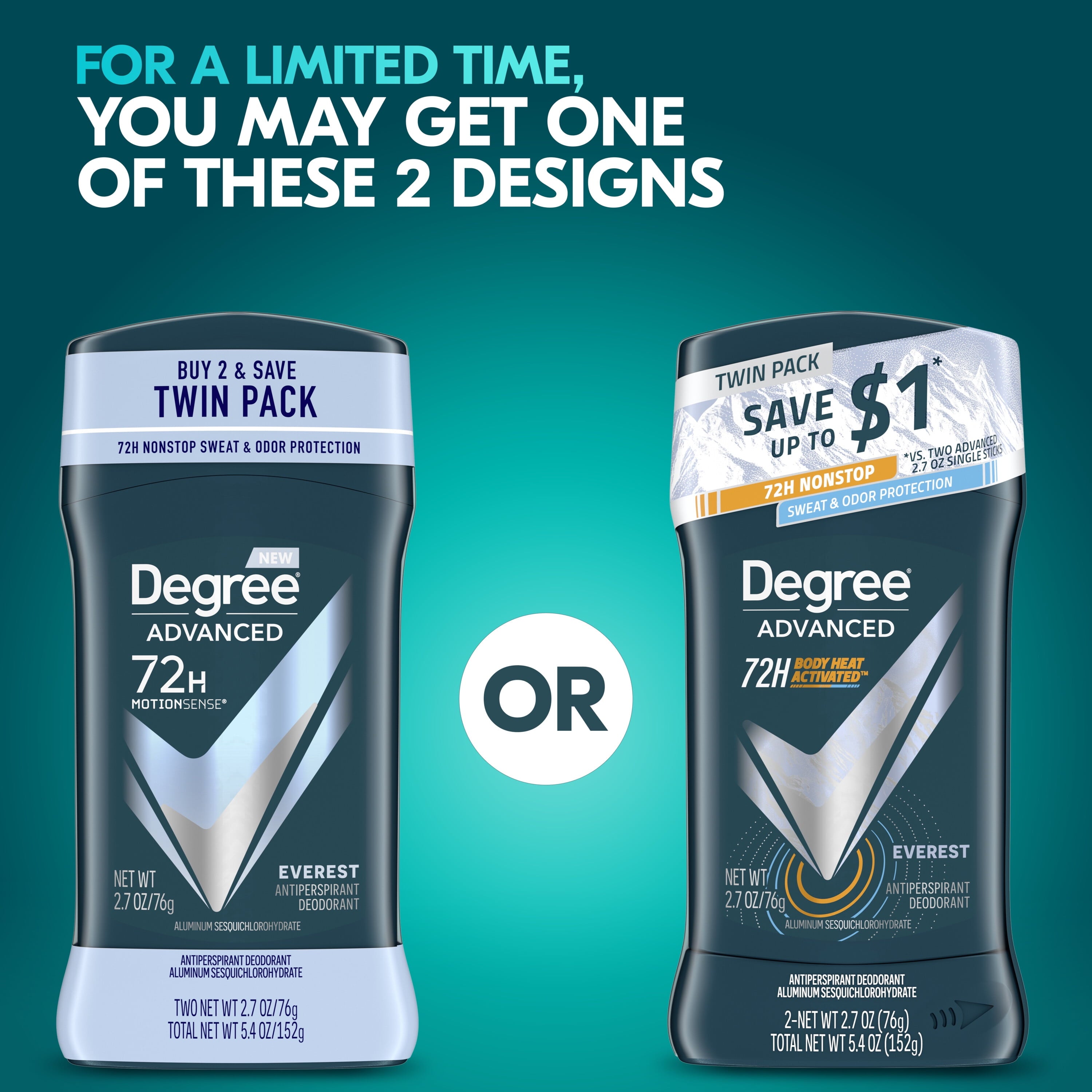 Advanced Women'S Long Lasting Antiperspirant Deodorant Stick Twin Pack, Everest, 2.7 Oz