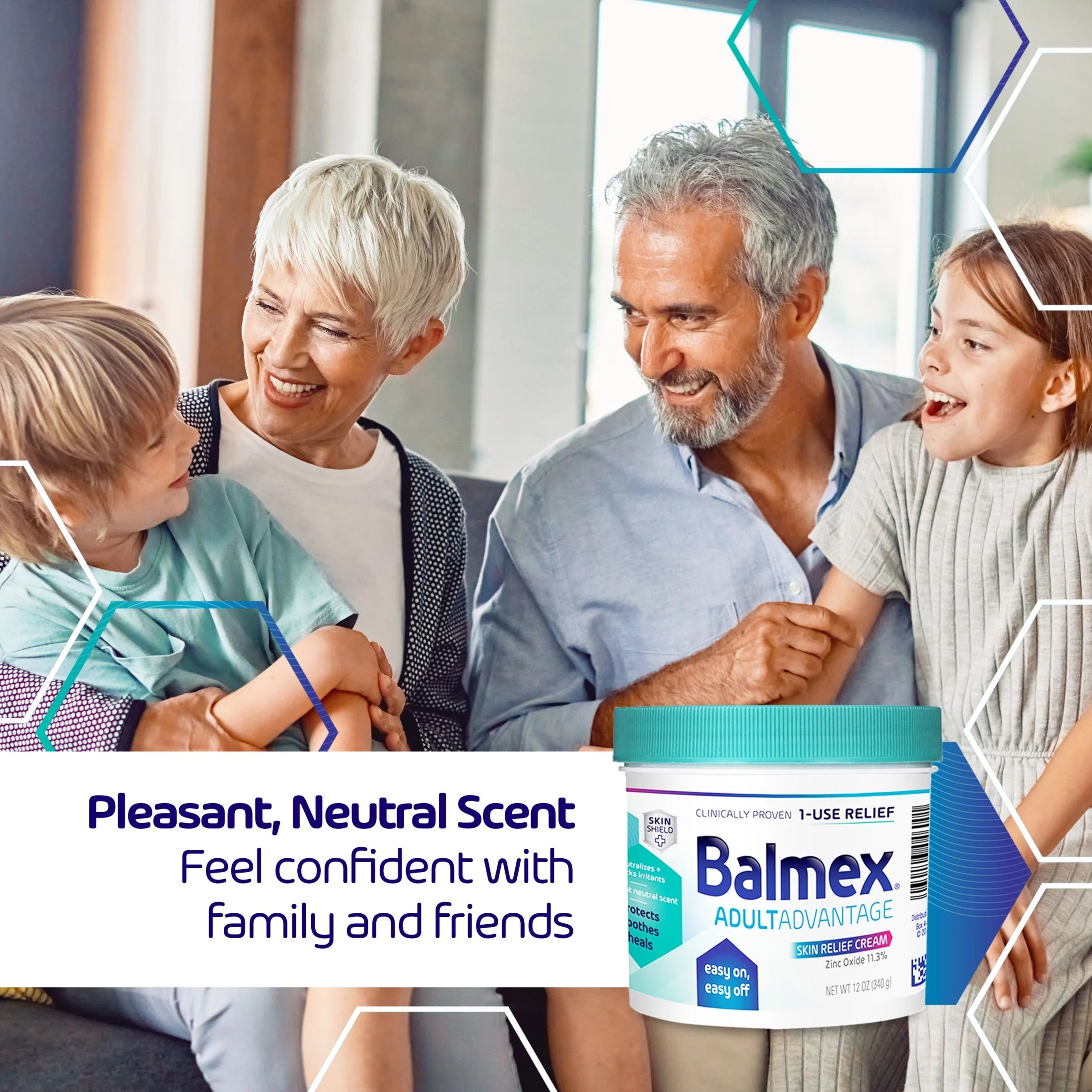 Balmex Adult Advantage B-Protected Skin Relief Cream, with Skinshield Technology to Protect, Soothe and Heal Sensitive Skin, 12Oz