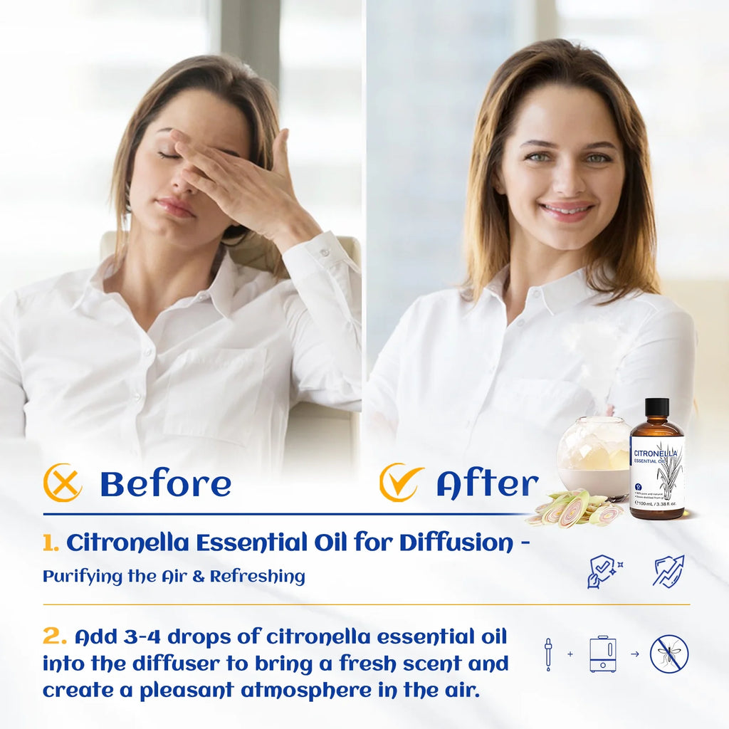 Citronella Essential Oil, 100Ml Pure Nature Undiluted for Diffuser, Humidifier,