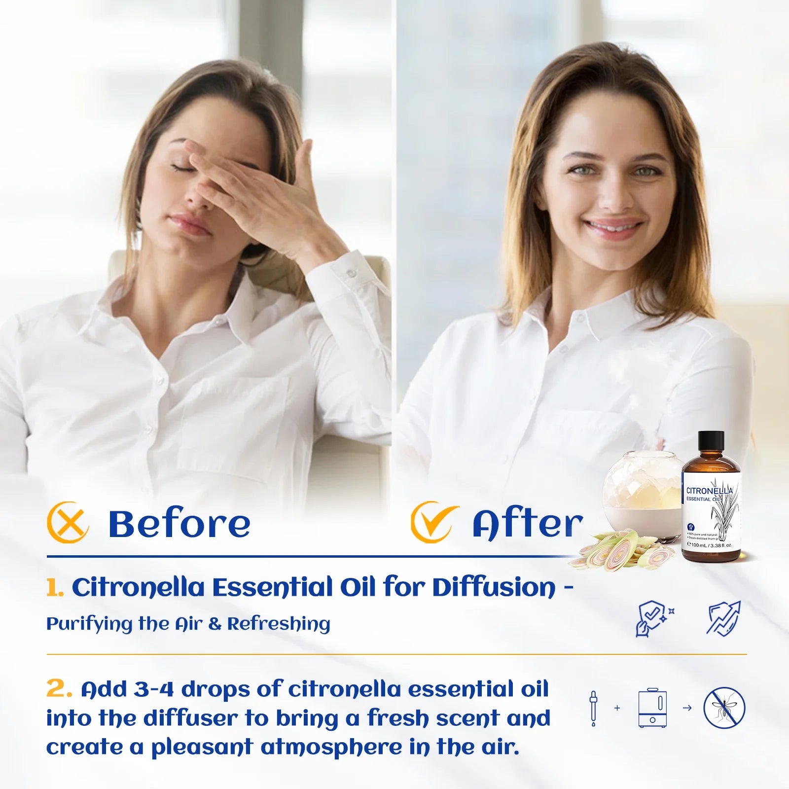 Citronella Essential Oil, 100Ml Pure Nature Undiluted for Diffuser, Humidifier,