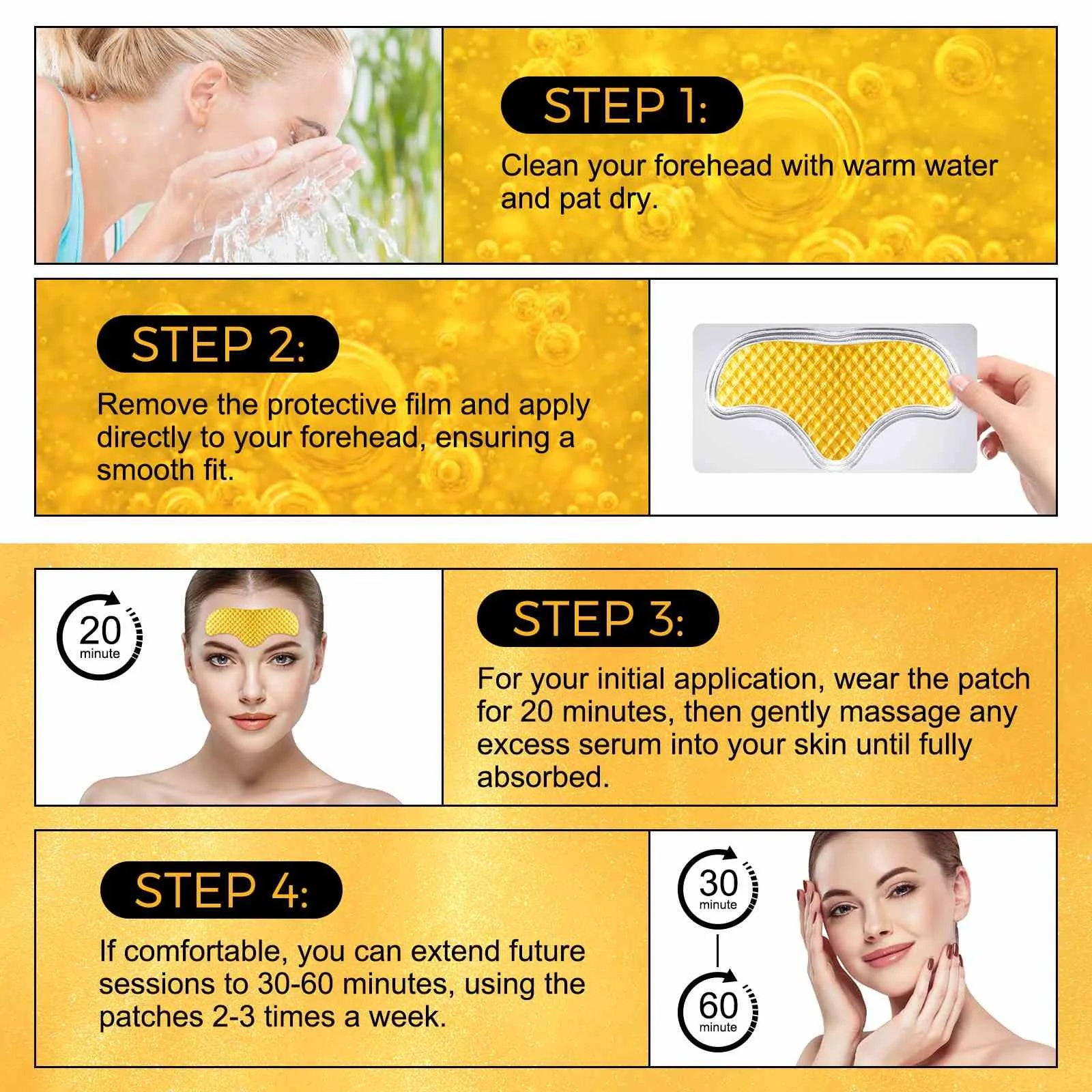 24K Forehead Wrinkle Patches, Collagen Lines Mask with Collagen Boosting Elasticity for Women and Men,12Pcs