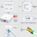 6 Ft Extension Cord Power Strip with 4 USB Ports Widely Surge Protector Outlets