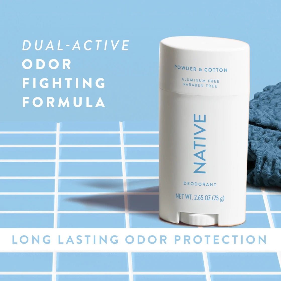 Native Deodorant, Aluminum Free, Powder & Cotton, for Women and Men, 2.65 Oz