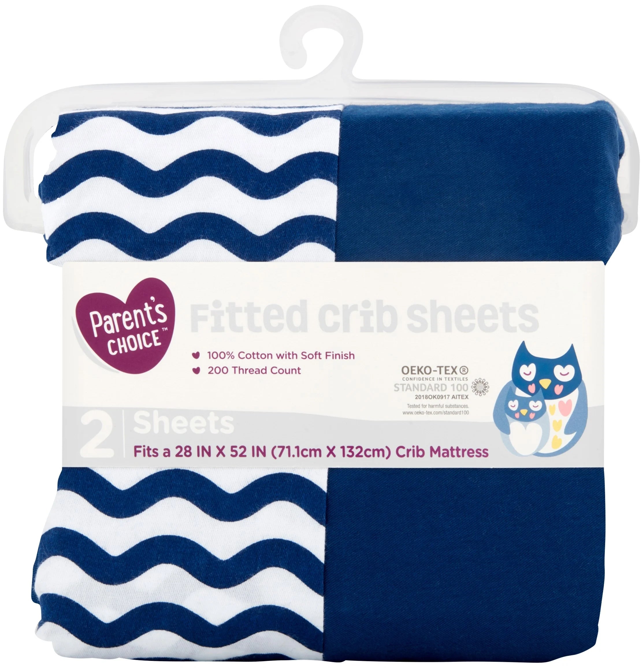 Parent'S Choice Cotton Fitted Crib Sheets, 2 Count, Navy Chevron