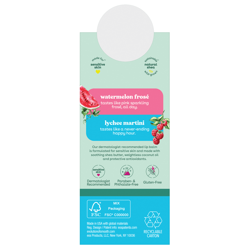 100% Natural Lip Balm- Watermelon Frosé & Lychee Martini, 2-Pack, 0.14 Oz
