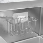 2-In-1 Sink Holder, Adhesive Rustproof Sponge Holder Kitchen Sink Organizer Bask