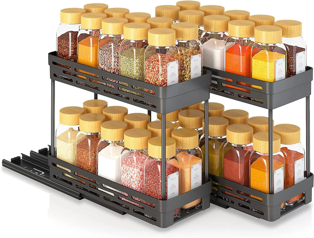 2 Packs Pull-Out Spice Rack Organizer for Cabinets, Slide-Out Design, Multi Purp