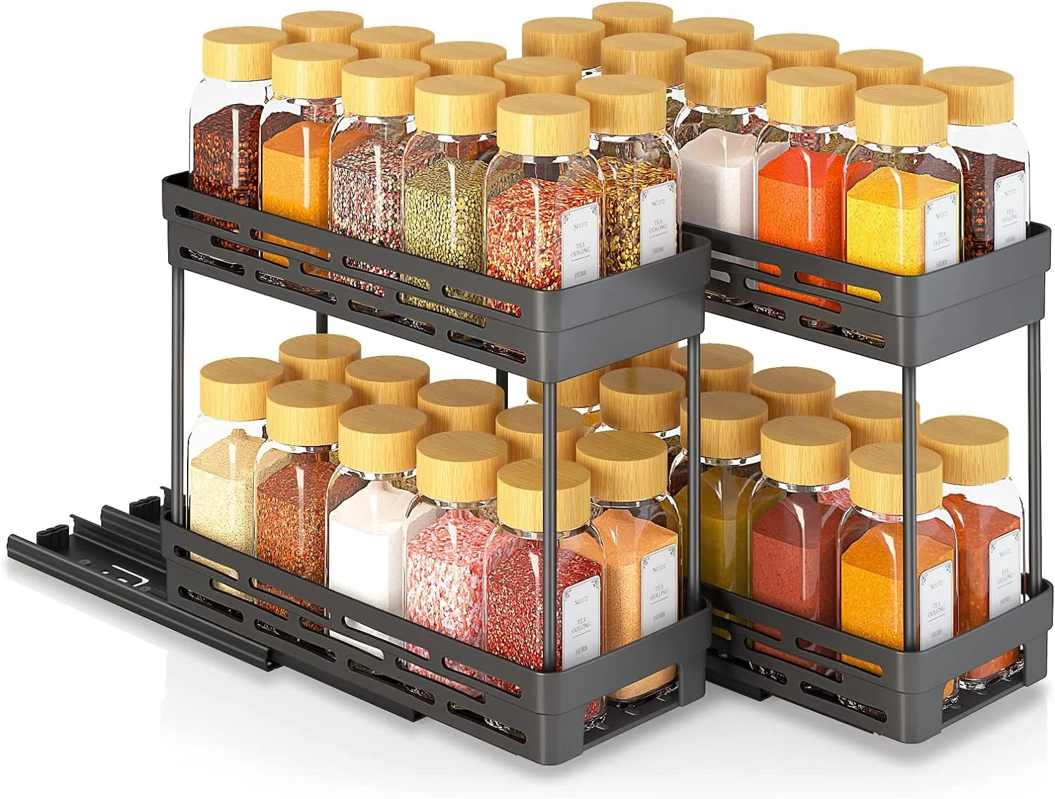 2 Packs Pull-Out Spice Rack Organizer for Cabinets, Slide-Out Design, Multi Purp
