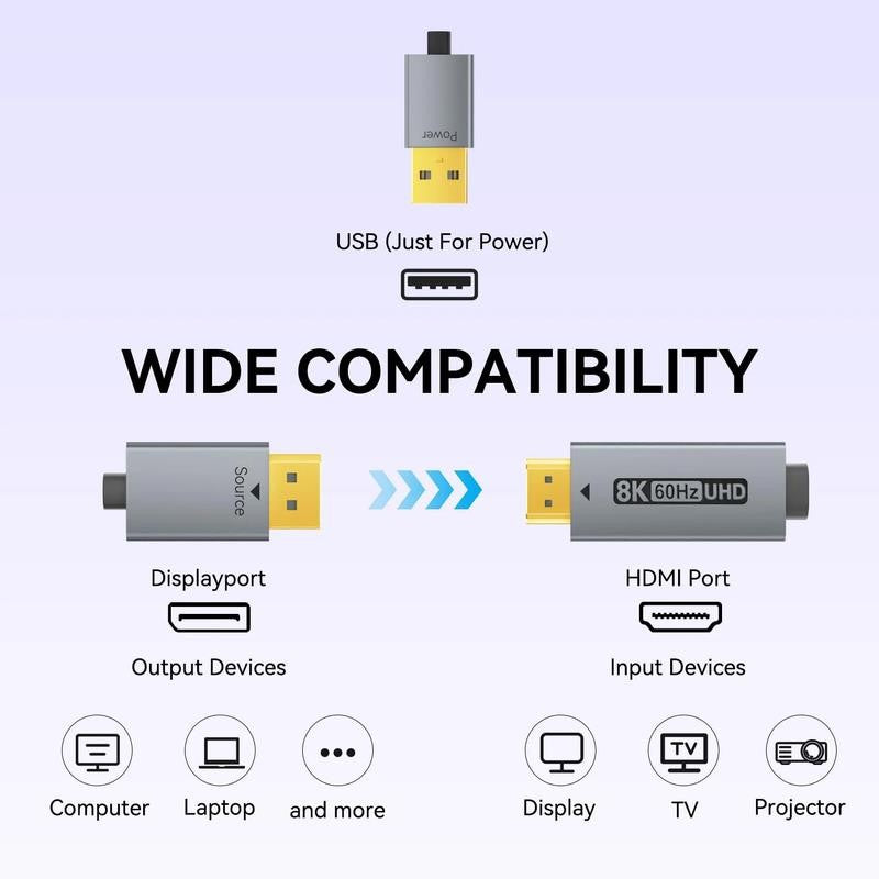 Displayport 1.4 to HDMI 2.1 6 Feet Cable 8K@60Hz 4K@240Hz/165Hz