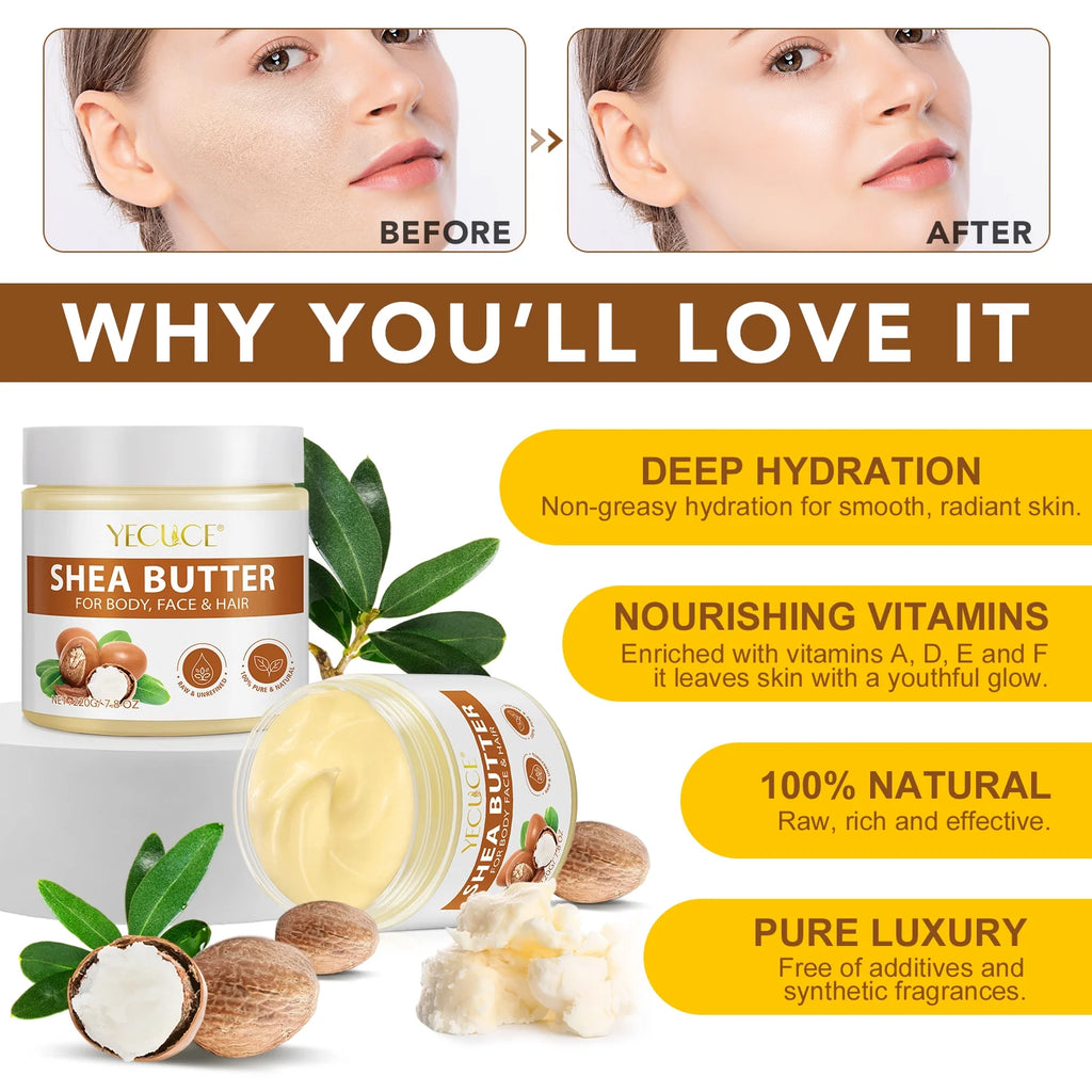 100% Pure & Natural Shea Butter Raw - 2 Pack Skin Moisturiser -Enriched with Nourishing Vitamins,Long-Lasting Hydration for Dry Skin,7.8 Oz
