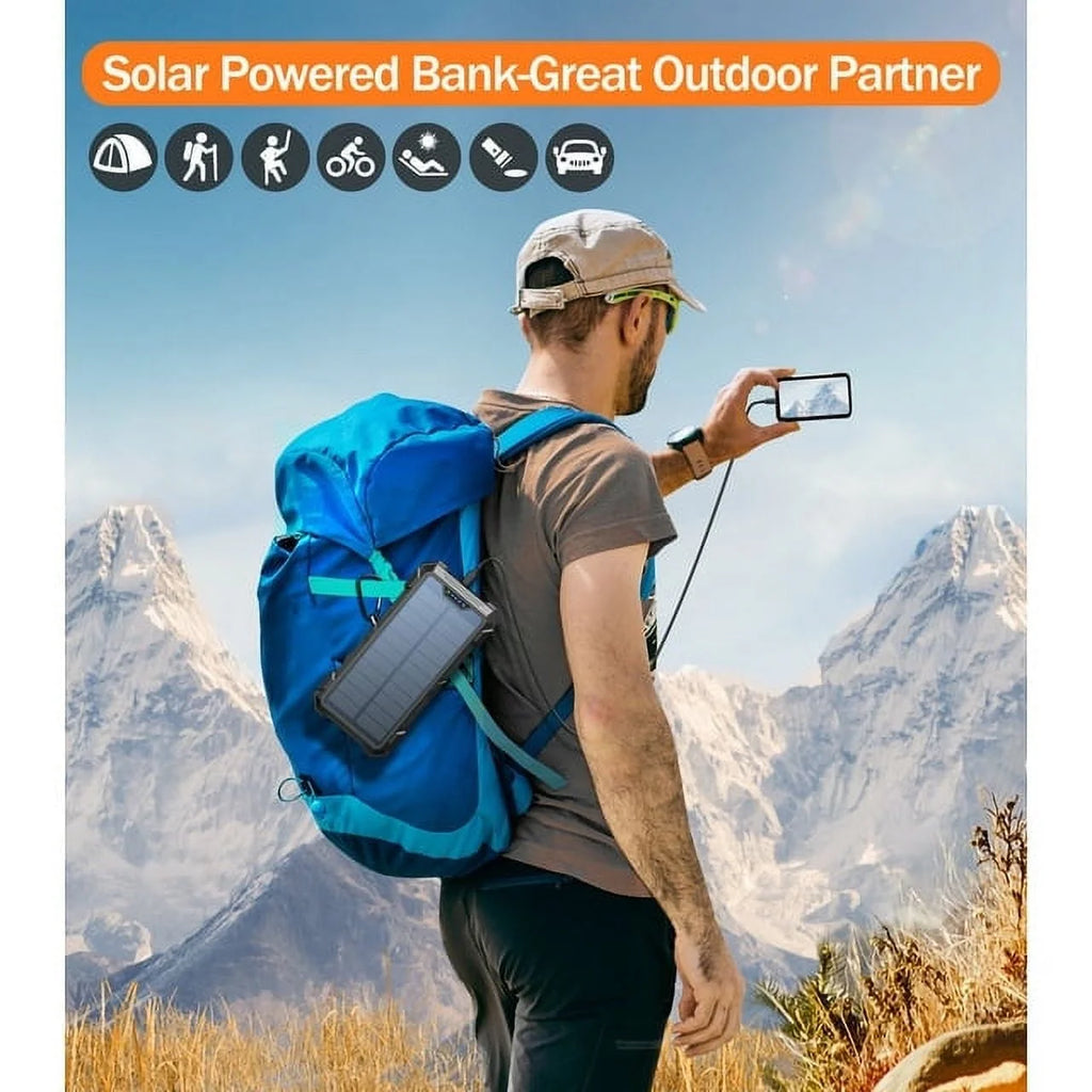 42800Mah Solar Charger Power Bank 15W Fast Charging Portable Charger with 4 Cables, USB Battery Pack Compatible with Iphone & Android Cell Phone