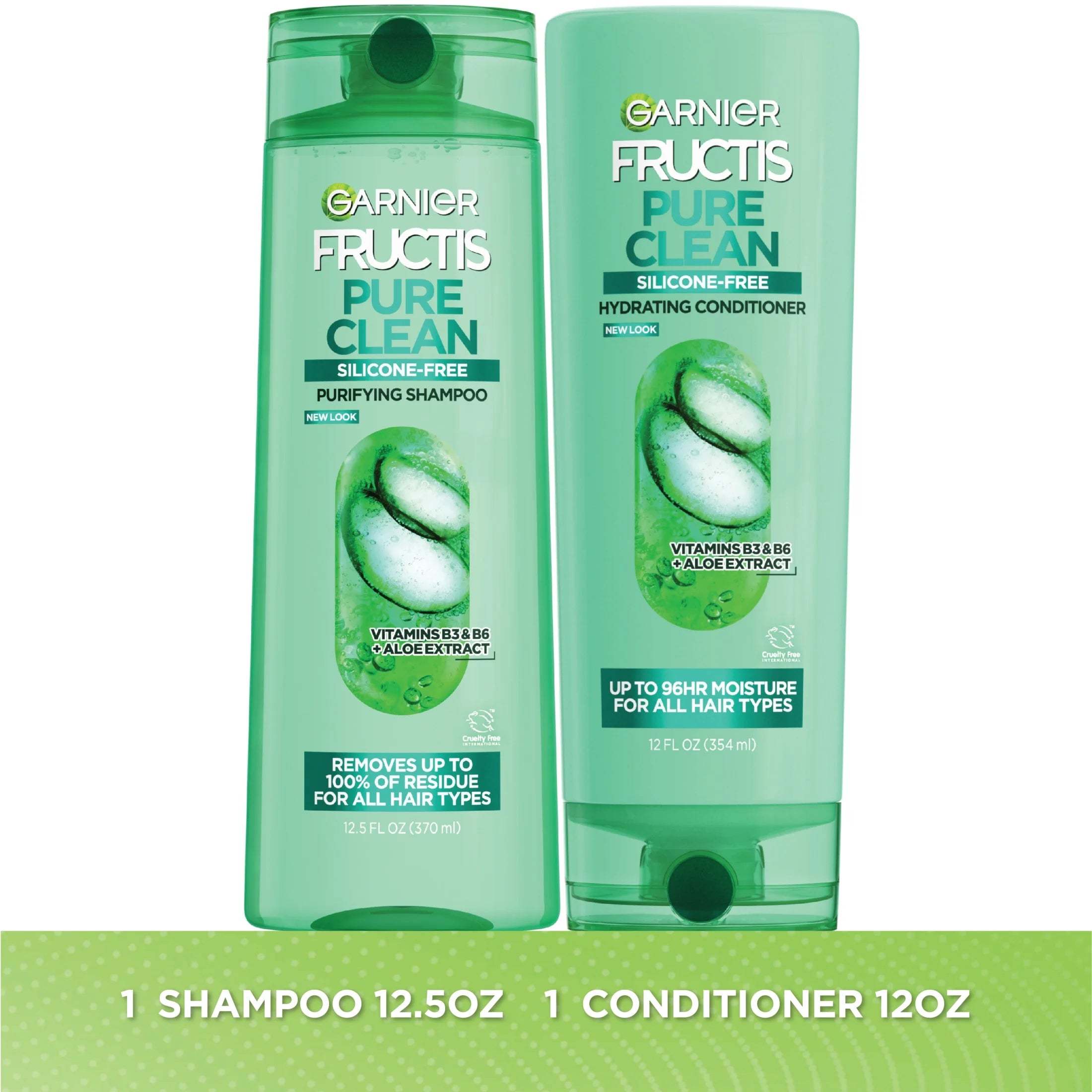 Garnier Fructis Pure Clean Smoothing, Straightening, Shampoo, Conditioner, All Hair Types, Everyday Use, 2 Count