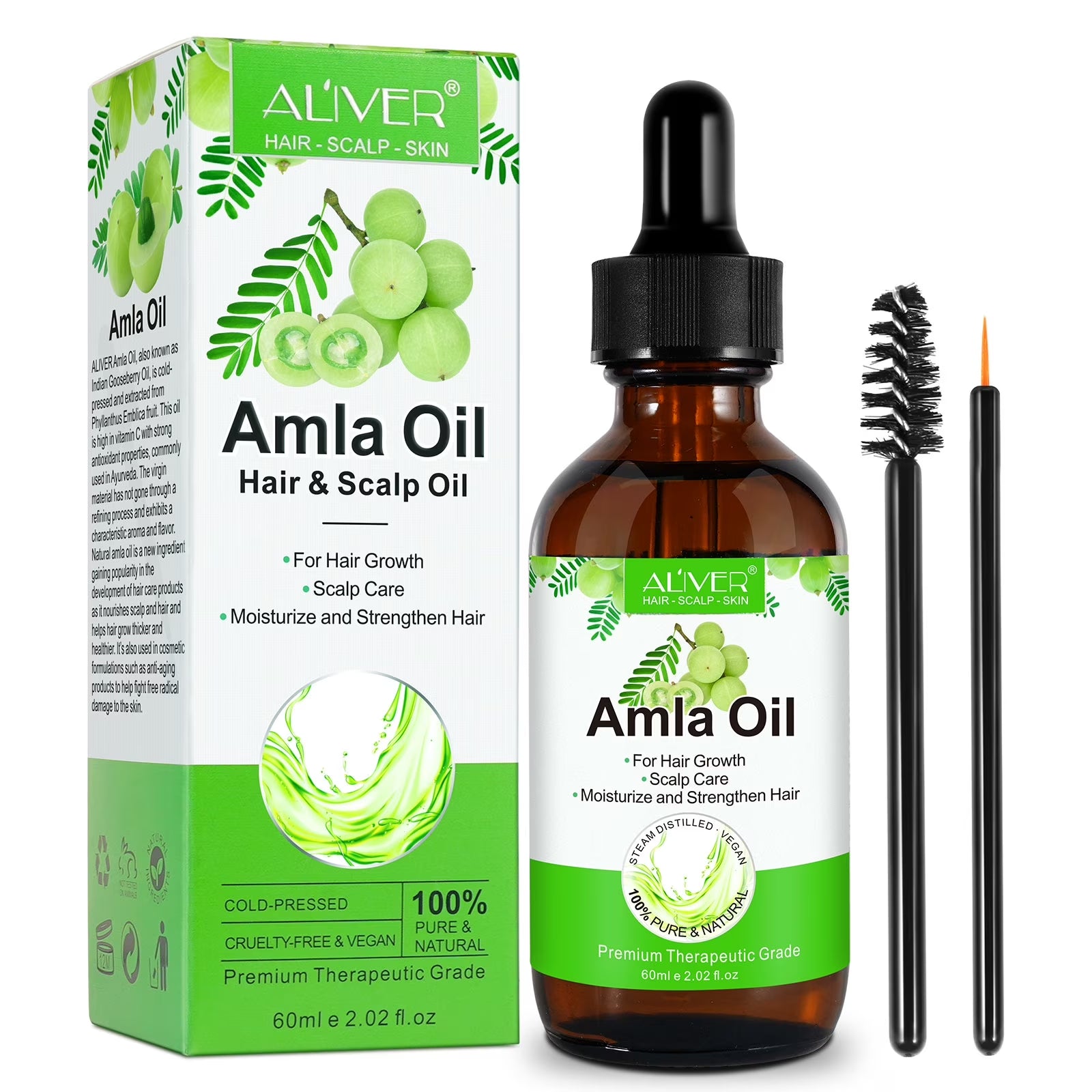 Amla Oil for Hair Care, Hair Oiling, Scalp Massage & Skin Care, Moisturizing & Nourishing, 100% Pure & Natural, Cold Pressed, Cruelty Free, 2.02 Fl Oz