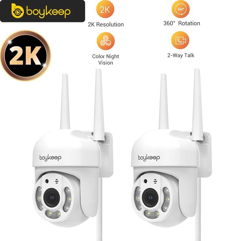 2K Security Camera Outdoor, 2.4Ghz Wi-Fi 360° View Pan/Tilt Wired Camera for Hom
