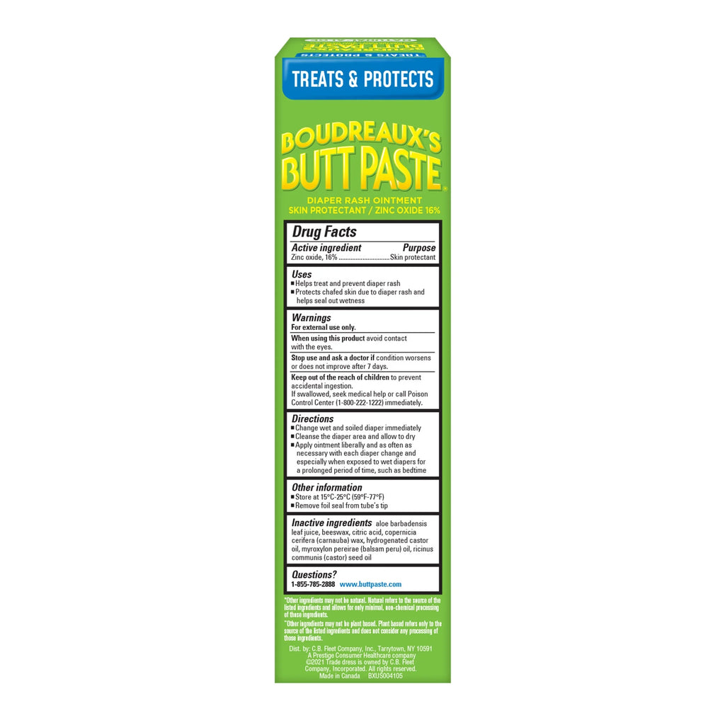 Boudreaux'S Butt Paste with Natural* Aloe Diaper Rash Cream, Ointment for Infant, 4 Oz Tube