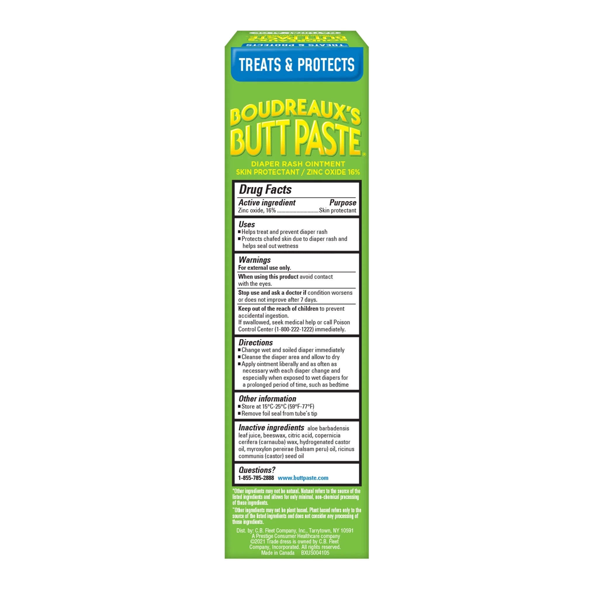 Boudreaux'S Butt Paste with Natural* Aloe Diaper Rash Cream, Ointment for Infant, 4 Oz Tube