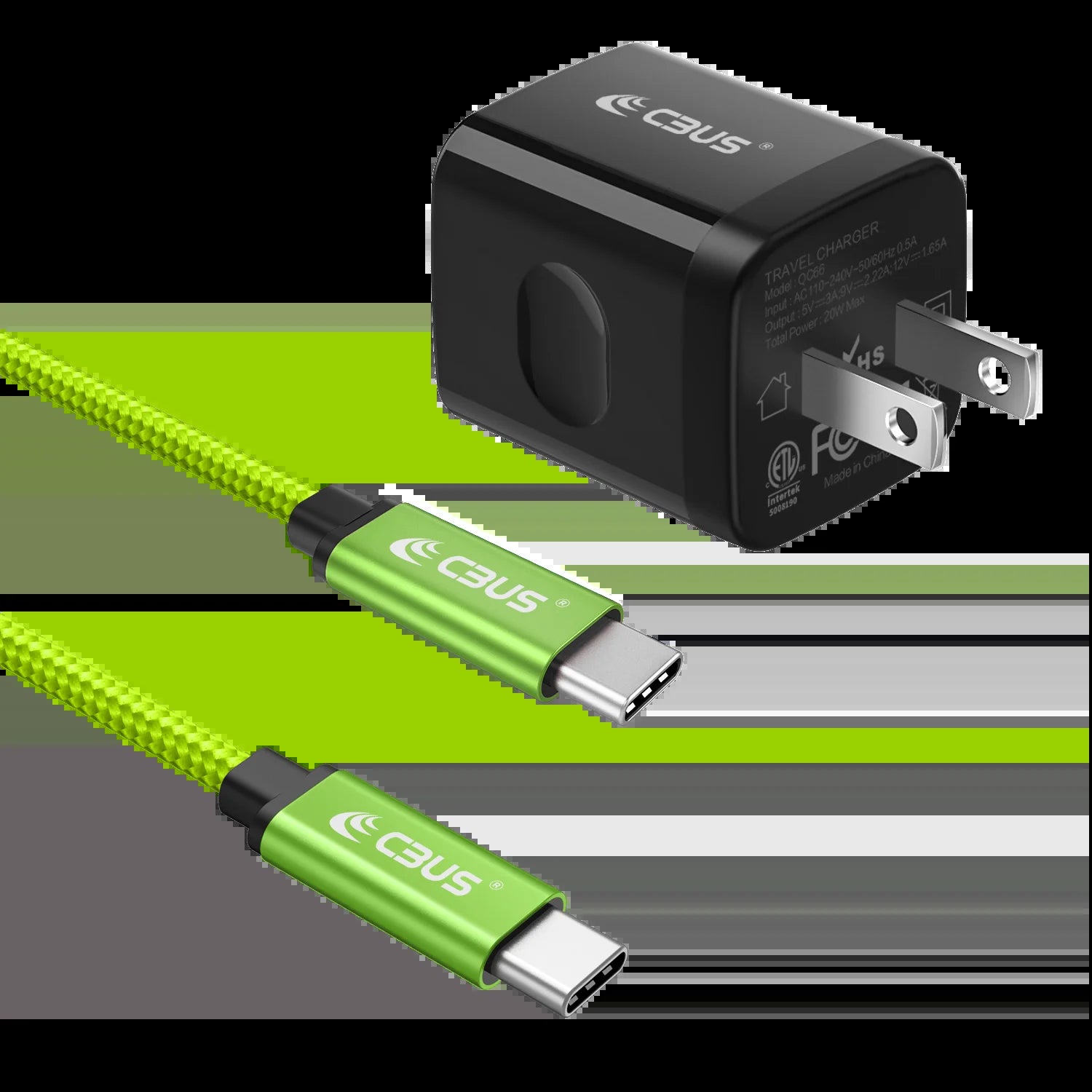 USB-C Charger Block Set, 10 Feet Long Heavy-Duty Fast Charging Cable for Samsung, Motorola, TCL, Ipad Pro, Ipad Air, Google Pixel, Nokia, Android Fast Charger Type C Phone Charger - Green/Black