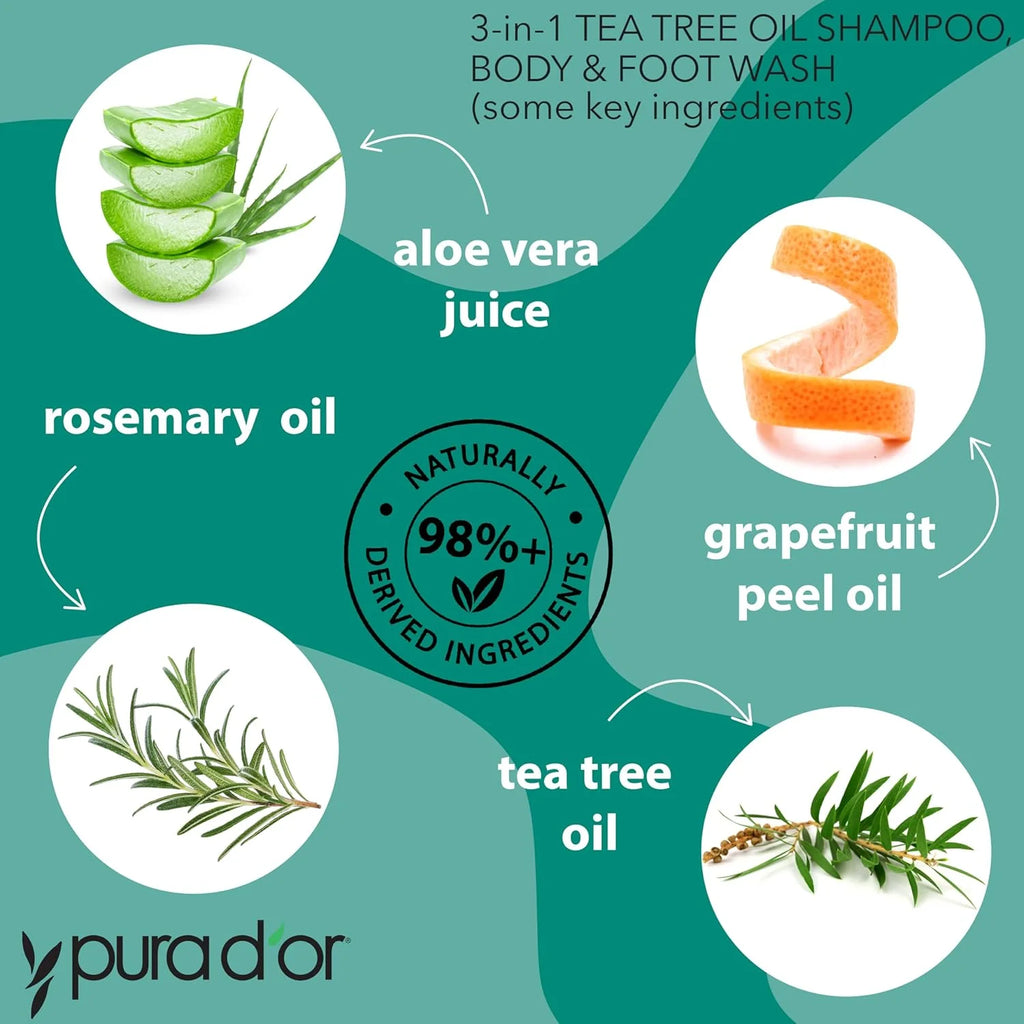 3-In-1 Tea Tree Shampoo, Body & Foot Wash, Shampoo - Total Body Care, 16 Fl Oz