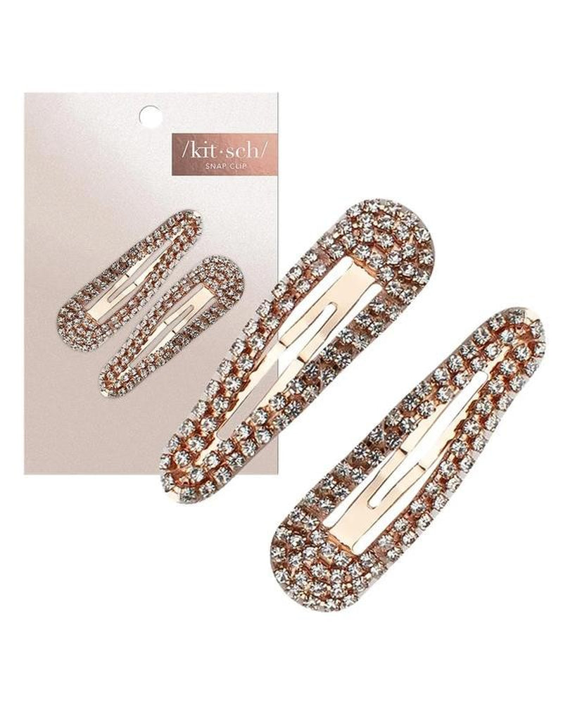Clip Snap Rhinestone Hair Clip, Gold, 2 Ct
