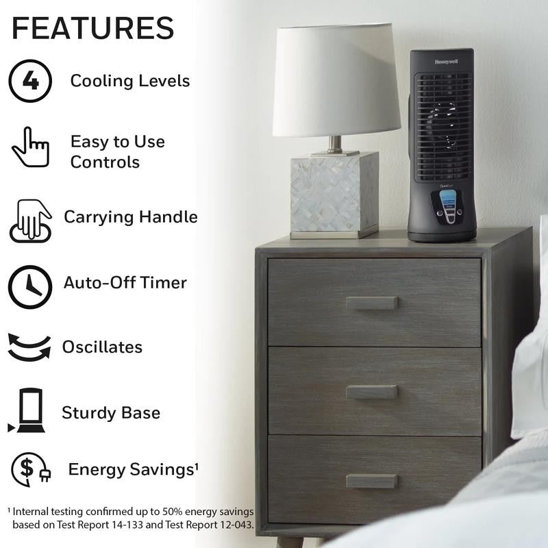 13" Black Quietset Oscillating Table Fan, 10Ft Air Circulation Power, 4 Speed, A