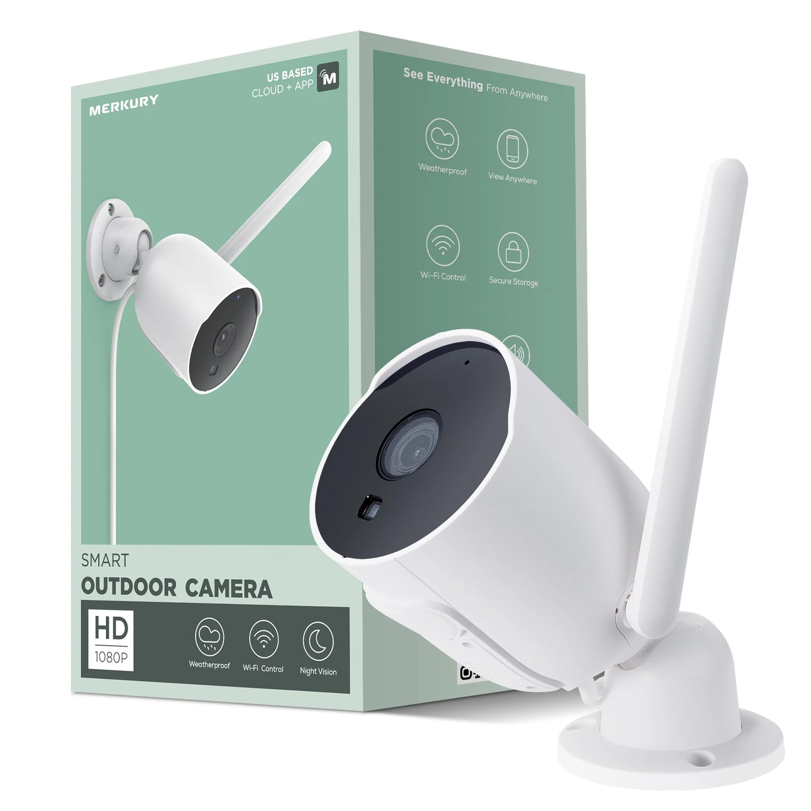 1080P Outdoor Security Camera - Weatherproof, Night Vision, Wi-Fi 2.4 Ghz, White