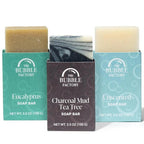 Fresh & Clean Collection 3 Pack Soap Eucalyptus, Unscented, Charcoal Mud Tea Tre