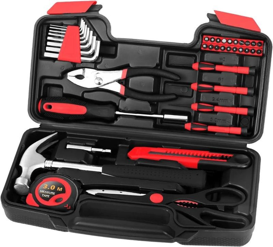 39 Piece All Purpose Household Tool Kit Small Basic Home Tool Set with Toolbox G