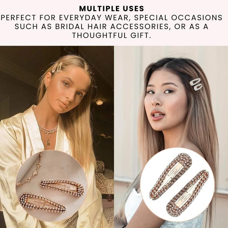 Clip Snap Rhinestone Hair Clip, Gold, 2 Ct