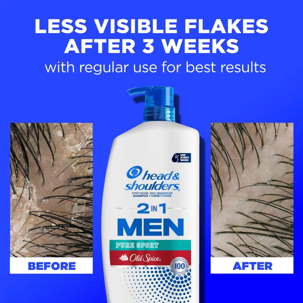 Head & Shoulders Men'S 2 in 1 Dandruff Shampoo and Conditioner, Old Spice Pure Sport, 28.2 Fl Oz