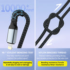 Firsting 4FT 100W 3-In-1 USB Charger Cord Phone Charging Cable Fast Charging Data Cable 2PCS Black