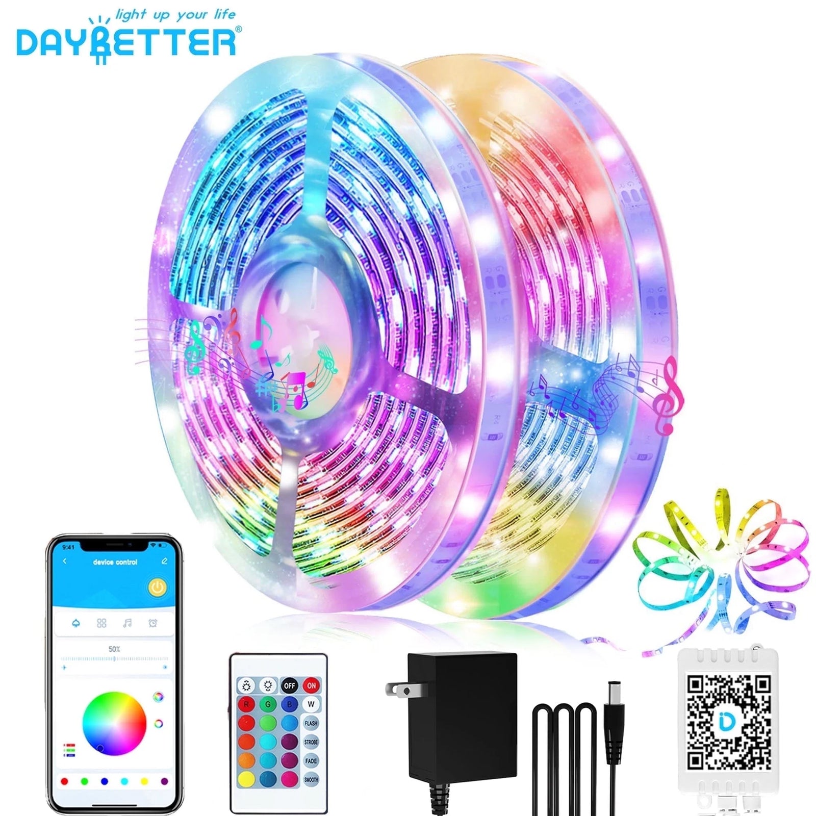 100FT Led Lights,Music Sync Strip Lights with APP and Remote Control,Rgb Color C