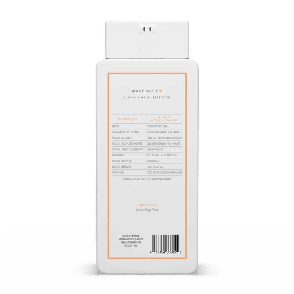 Native Body Wash, Sulfate Free, Sweet Peach & Nectar, for Women and Men, 18 Oz