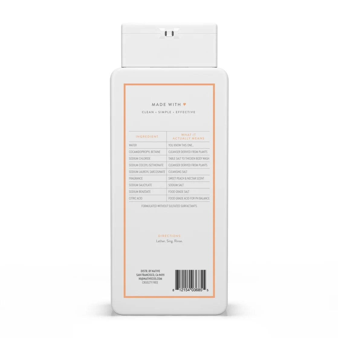 Native Body Wash, Sulfate Free, Sweet Peach & Nectar, for Women and Men, 18 Oz
